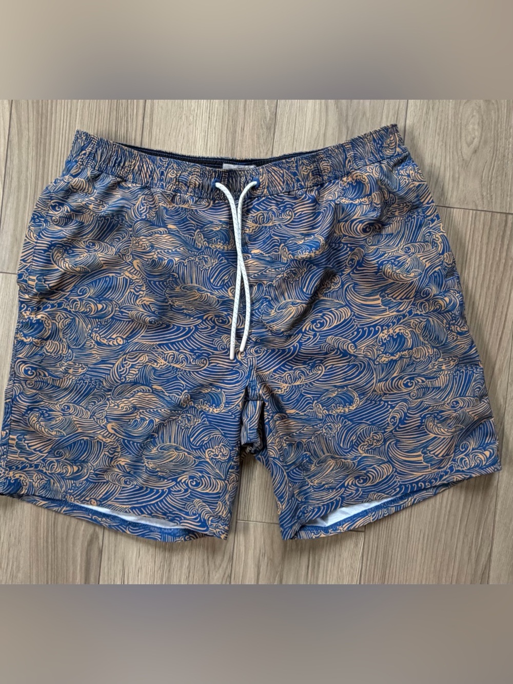 Wellen Men's Blue Wave-Print Lined Swim Trunks Sz L